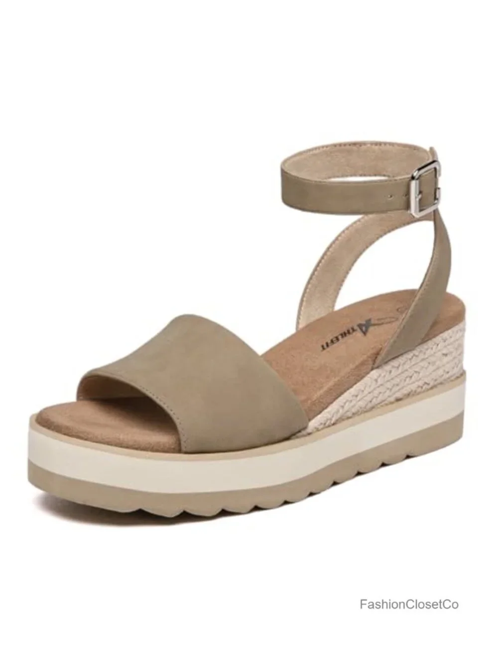Canvas & PU Espadrille Wedge Sandals with Platform and Ankle Strap